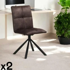 Chaises Capitonnées|Chaises Contemporaines|IENA Chaise rotative tissu chocolat (lot de 2)