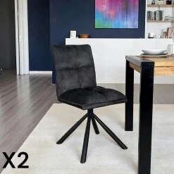 Chaises Capitonnées|Chaises Contemporaines|IENA Chaise rotative tissu moutarde (lot de 2)