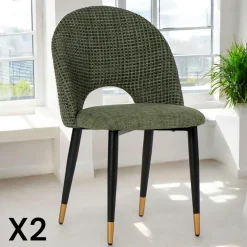 Chaises Capitonnées|Chaises Contemporaines|MALMOE Chaise salle à manger tissu quadrillé rouille (lot de 2)