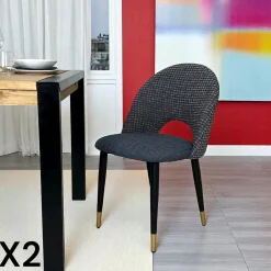 Chaises Capitonnées|Chaises Contemporaines|MALMOE Chaise salle à manger tissu quadrillé bleu foncé (lot de 2)