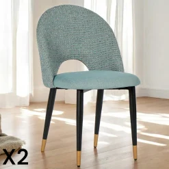 Chaises Capitonnées|Chaises Contemporaines|MALMOE Chaise salle à manger tissu quadrillé bleu foncé (lot de 2)