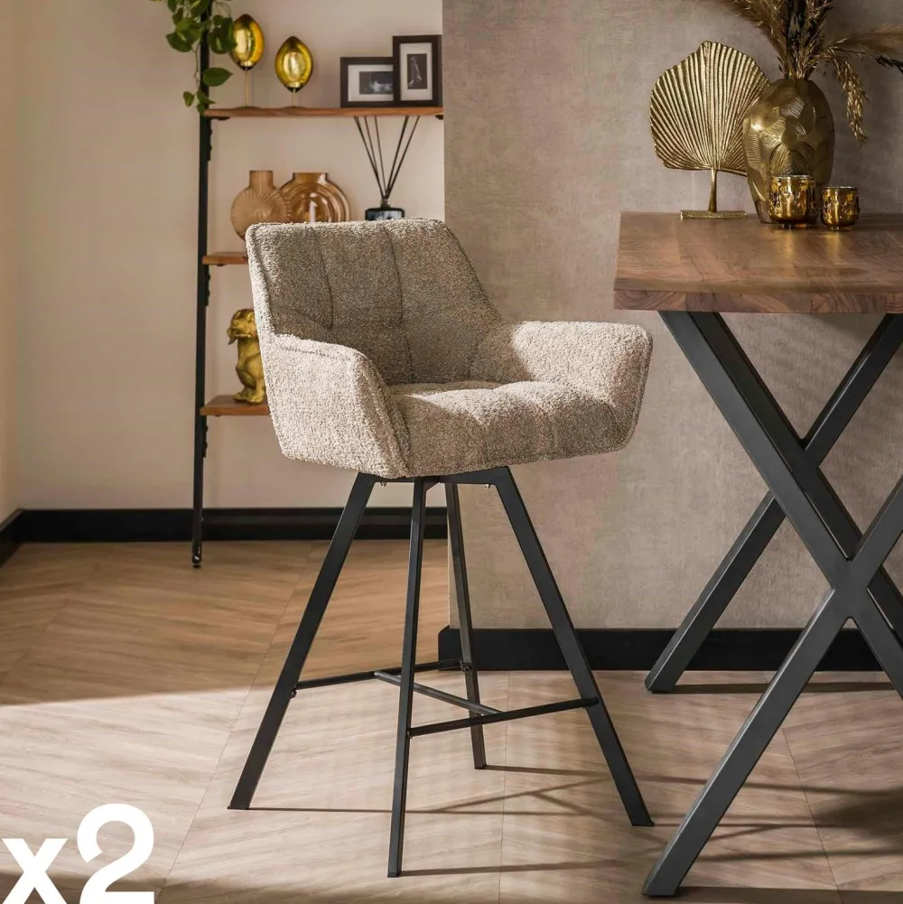 Chaises Capitonnées|Chaises Contemporaines|MALMOE Chaise salle à manger tissu quadrillé gris (lot de 2)