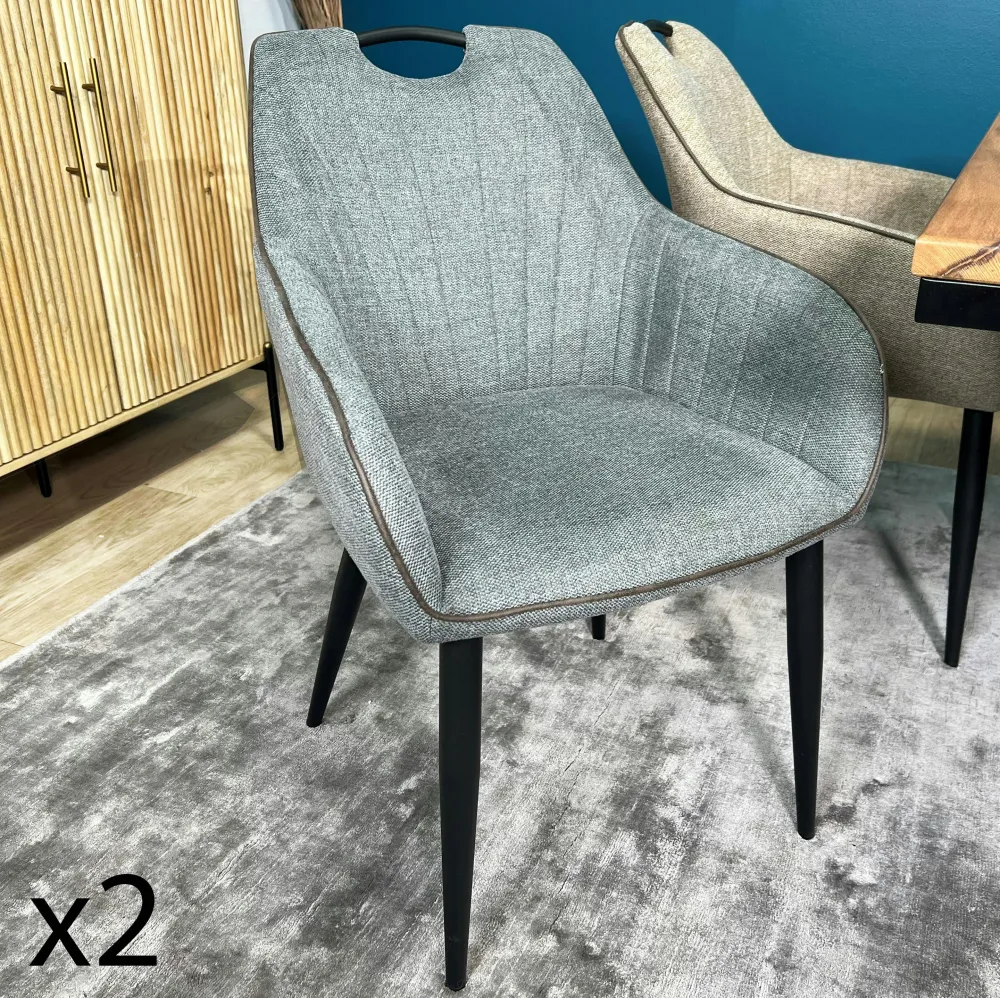 Chaises Capitonnées|Chaises Contemporaines|MALMOE Chaise salle à manger tissu quadrillé gris (lot de 2)