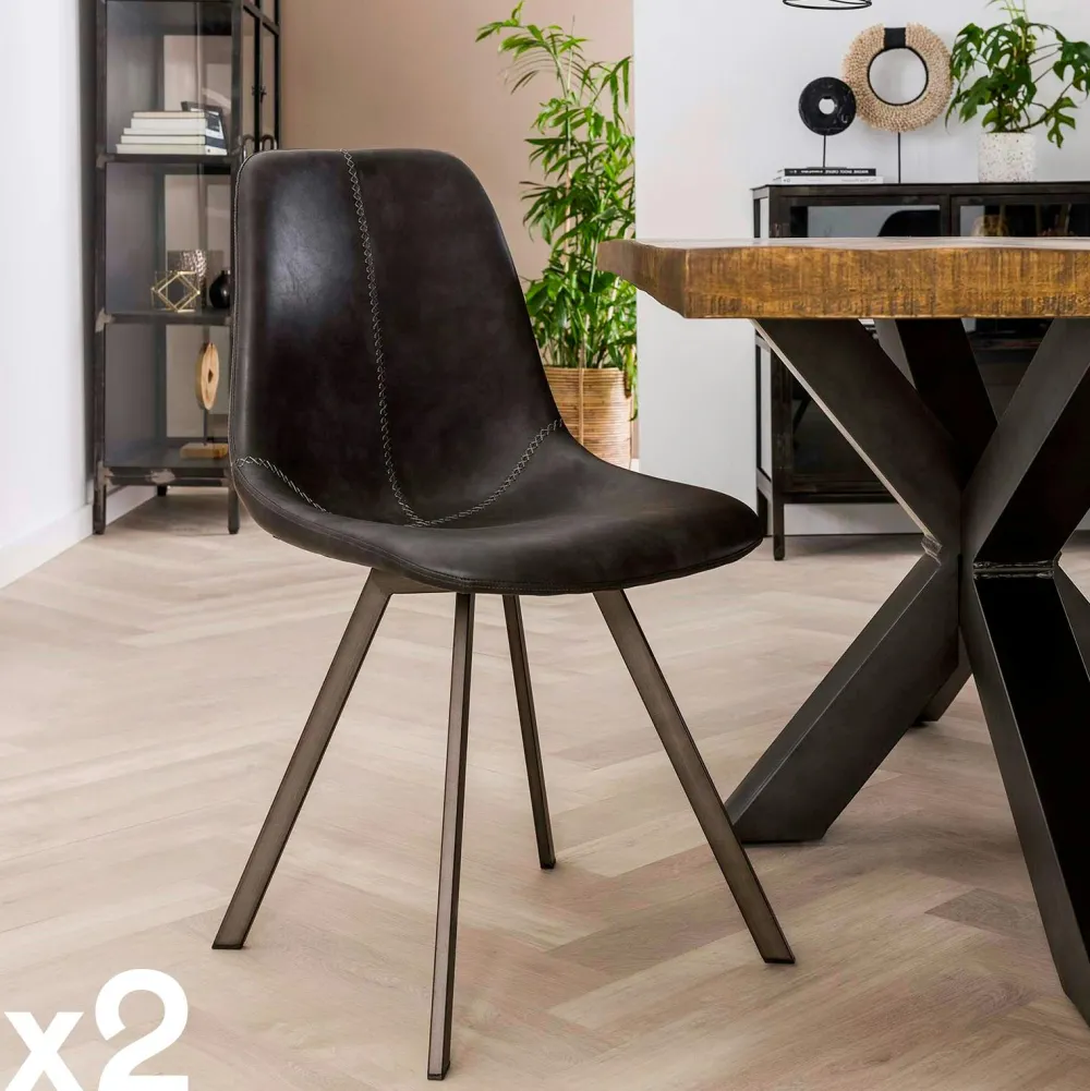 Meubles De Cuisine·Chaises|Chaises Vintage|Helsinki Chaise scandinave camel coutures apparentes pieds étoile (lot de 2)