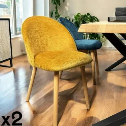 Meubles De Cuisine·Chaises|Chaises En Bois|ETNA Chaise scandinave en bois et velours bleu (lot de 2)