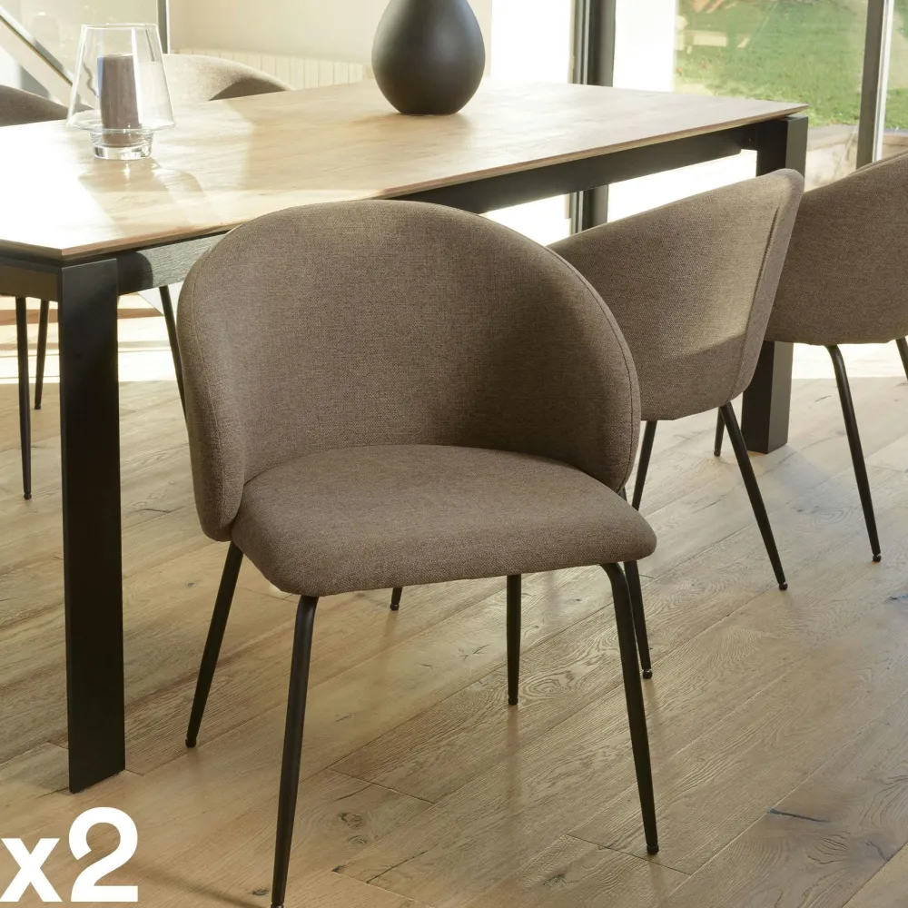Chaises Capitonnées|Chaises Contemporaines|TIM Chaise style cabriolet tissu marron (lot de 2)