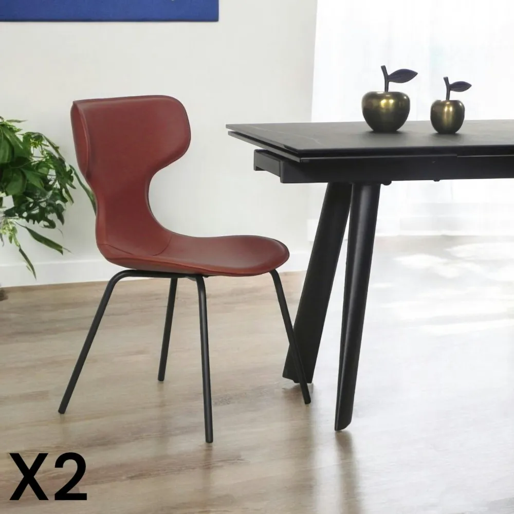 Chaises Contemporaines|Meubles De Cuisine·Chaises|LOMBARDIE Chaise terracotta avec dossier en T, revêtement nettoyable (lot de 2)