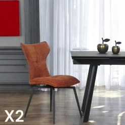 Meubles De Cuisine·Chaises|Chaises Velours|LOMBARDIE Chaise terracotta pivotante en velours avec passepoil (lot de 2)