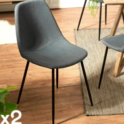 Chaises Vintage|Chaises Capitonnées|TIM Chaise tissu beige (lot de 2)