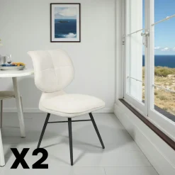 Chaises Contemporaines|Meubles De Cuisine·Chaises|LIGURIE Chaise tissu écru à dossier double (lot de 2)