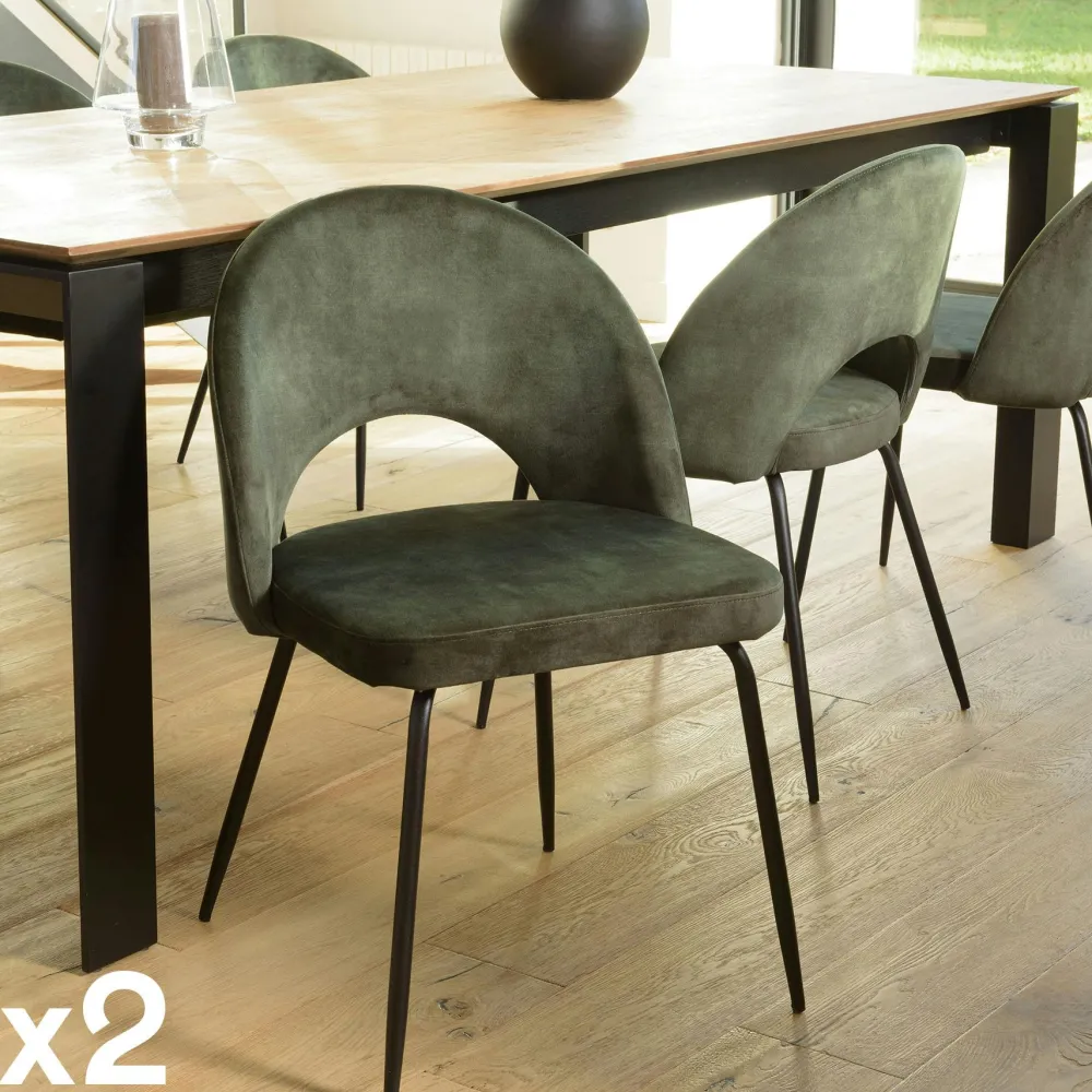 Chaises Capitonnées|Chaises Contemporaines|TIM Chaise velours acajou dossier demi-lune (lot de 2)