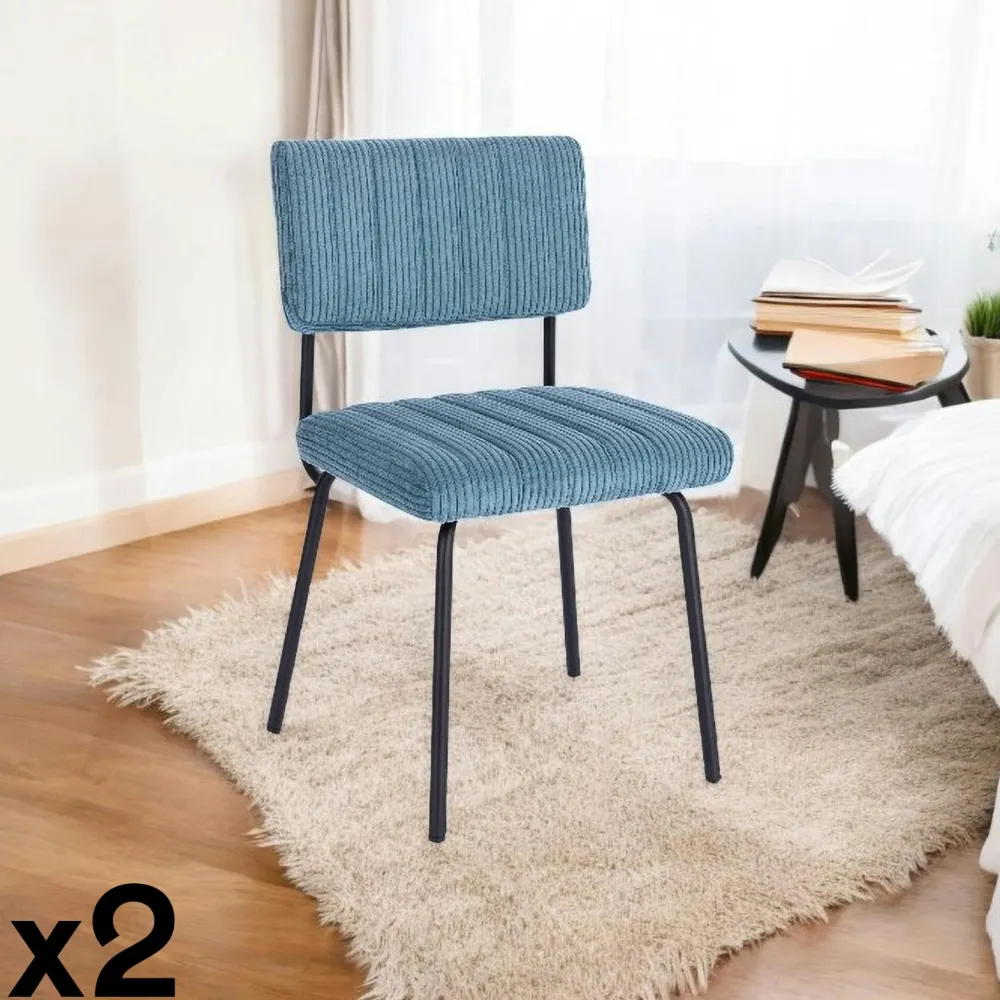 Chaises Capitonnées|Chaises Contemporaines|IENA Chaise velours grosses côtes bleu pétrole (lot de 2)