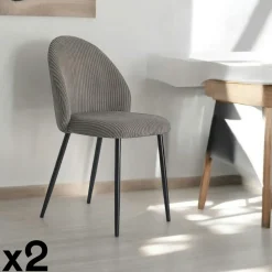 Chaises Capitonnées|Chaises Contemporaines|IENA Chaise velours grosses côtes bleu pétrole (lot de 2)