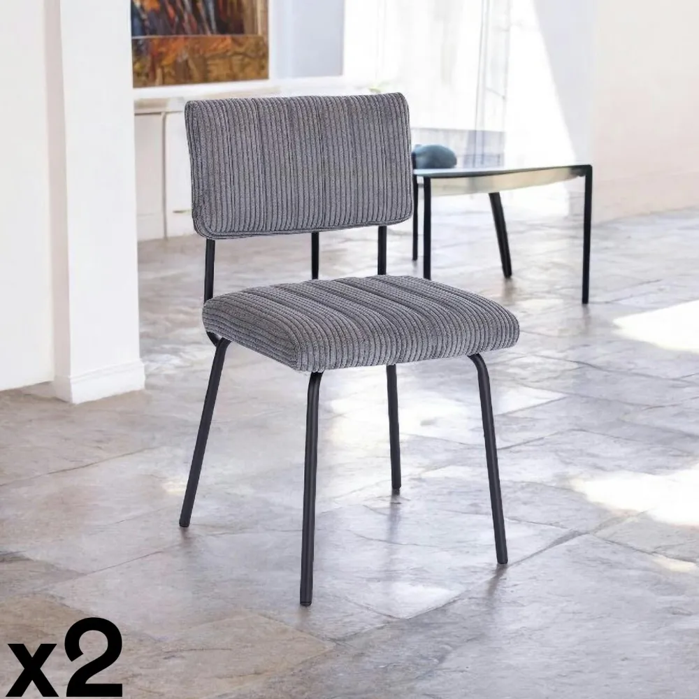 Chaises Capitonnées|Chaises Contemporaines|IENA Chaise velours grosses côtes gris (lot de 2)