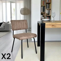 Chaises Capitonnées|Chaises Contemporaines|IENA Chaise velours grosses côtes gris (lot de 2)