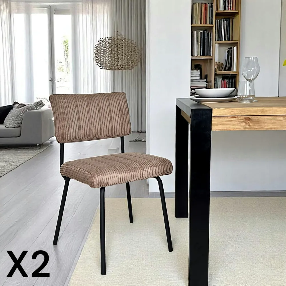 Chaises Capitonnées|Chaises Contemporaines|IENA Chaise velours grosses côtes gris (lot de 2)