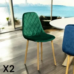 Meubles De Cuisine·Chaises|Chaises Scandinaves|HAWAI Chaise velours verte (lot de 2)