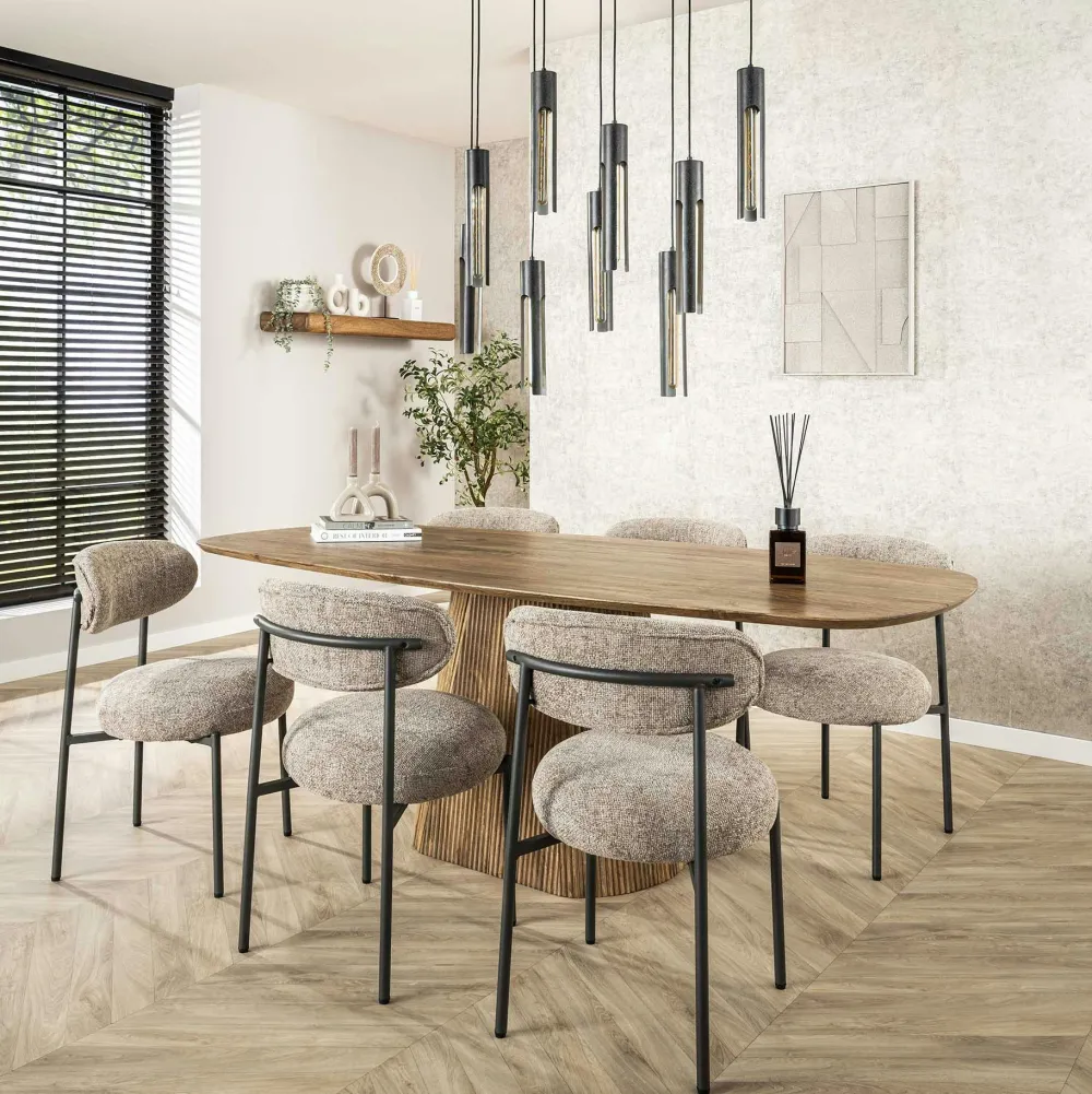 Chaises Contemporaines|Meubles De Cuisine·Chaises|LIGURIE Chaises tissu beige chiné accoudoirs larges (lot de 2)