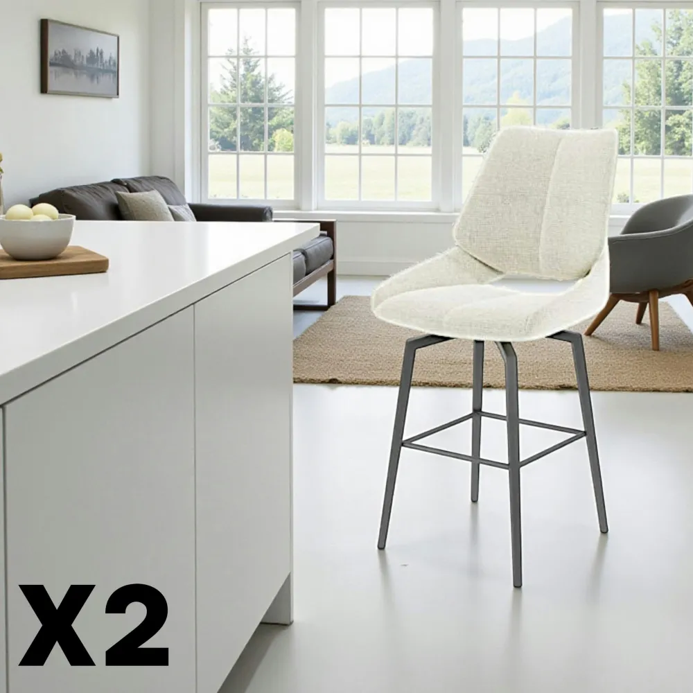 Chaises Contemporaines|Meubles De Cuisine·Chaises|LIGURIE Chaises tissu beige chiné accoudoirs larges (lot de 2)