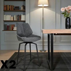 Chaises Contemporaines|Meubles De Cuisine·Chaises|LIGURIE Chaises tissu beige chiné accoudoirs larges (lot de 2)