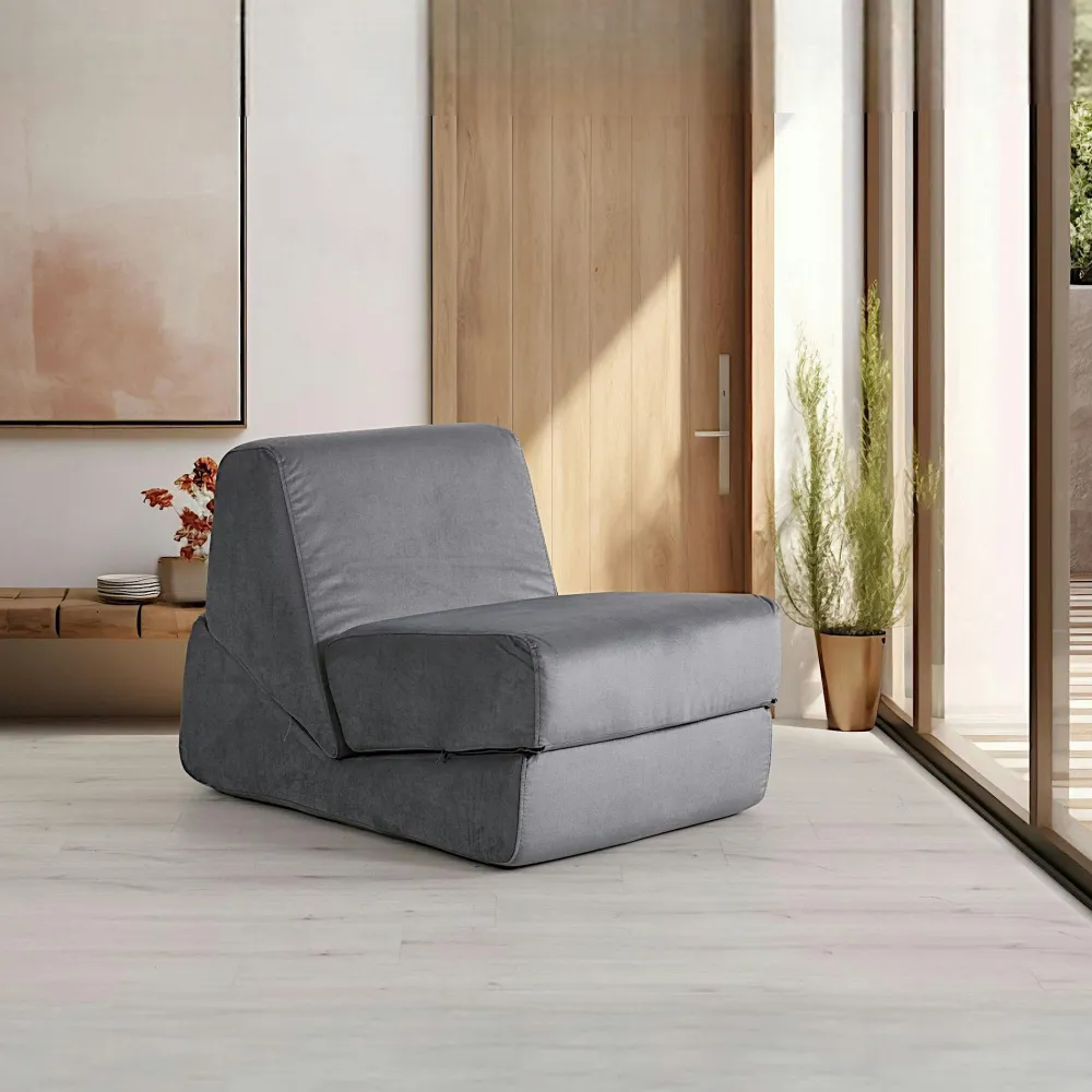 Fauteuils En Tissu|Fauteuils Convertibles|SAPPO Chauffeuse convertible gris velours, lit d'appoint