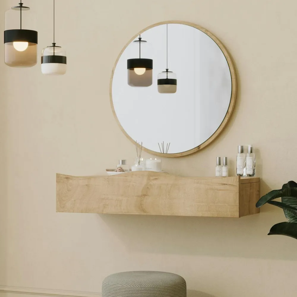 Consoles En Bois|Consoles En Bois|MARFA Coiffeuse murale scandinave avec miroir, 2 tiroirs