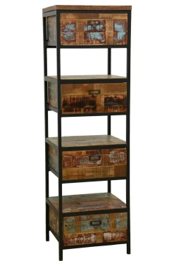 Chiffonnier Industriel|Loft / Loft Colors Colonne 4 tiroirs, 3 niches ouvertes en Hévéa recyclé coloré et métal 45x40x150cm LOFT COLORS