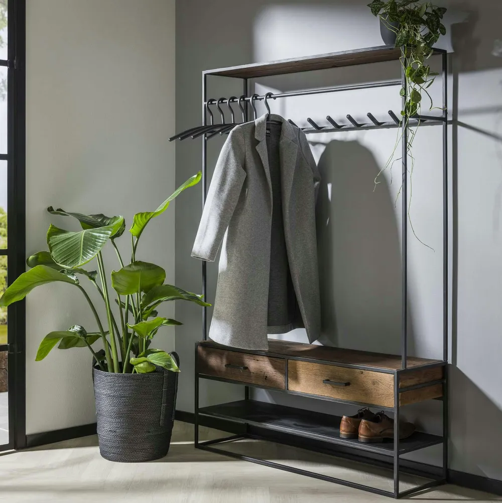 Chiffonnier Industriel|Loft / Loft Colors Colonne 4 tiroirs, 3 niches ouvertes en Hévéa recyclé naturel et métal 45x40x150cm LOFT