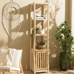 Meubles De Salon·Colonnes De Rangement|Meubles De Rangement·Colonnes De Rangement|MANAK Colonne de rangement rondins de teck naturel 1 placard