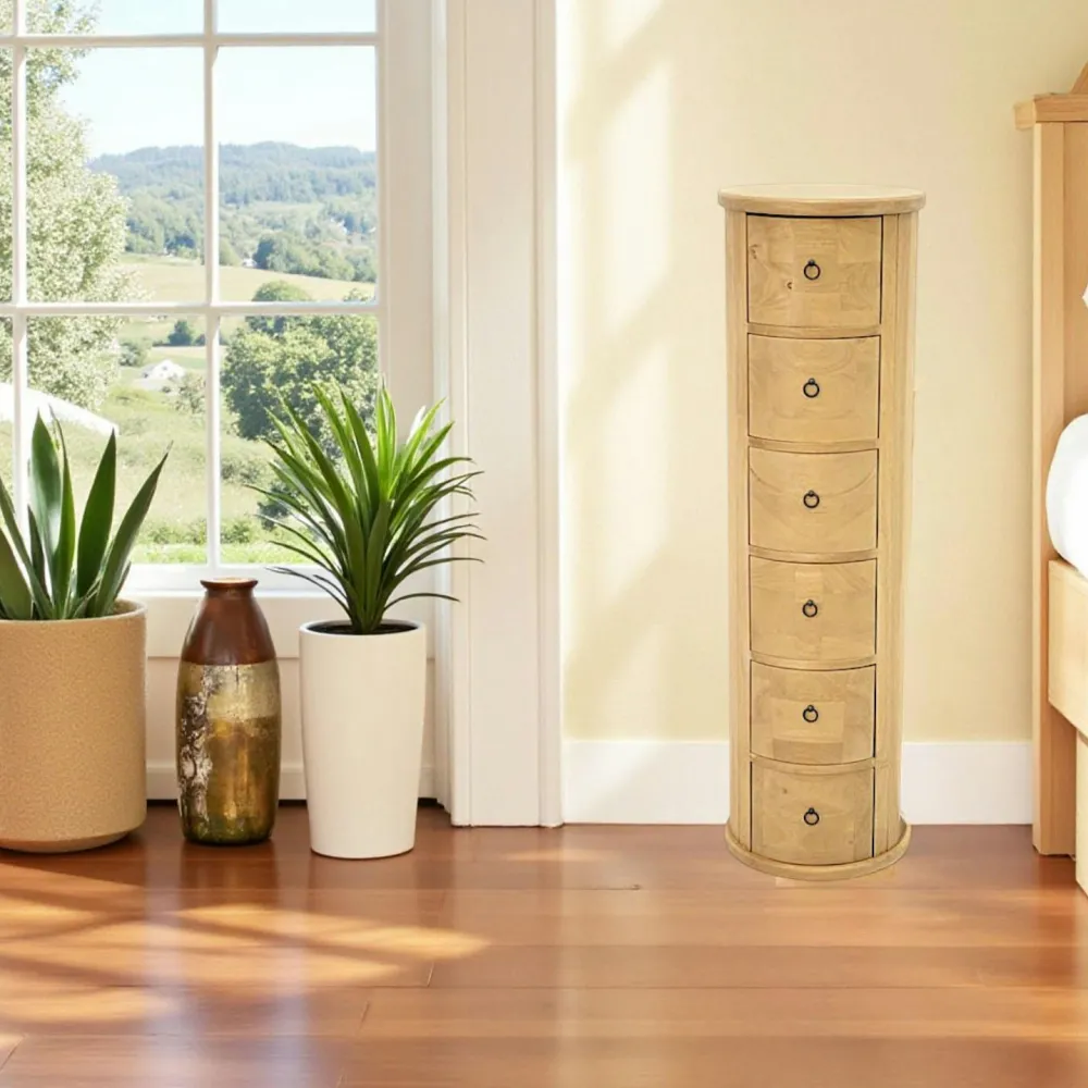 Meubles De Salon·Colonnes De Rangement|Meubles De Rangement·Colonnes De Rangement|Tradition Colonne DVD 6 tiroirs hévéa 109cm