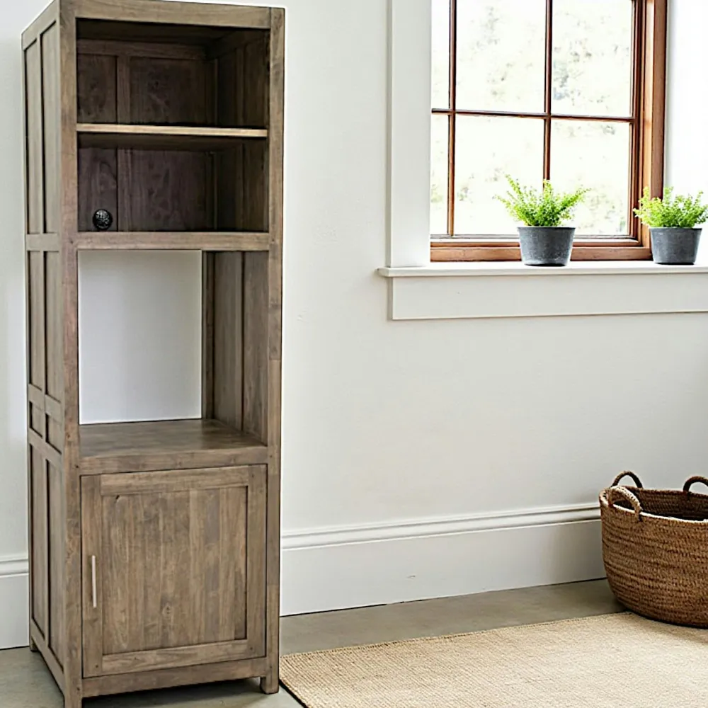 Meubles De Salon·Colonnes De Rangement|Meubles De Rangement·Colonnes De Rangement|Tradition Colonne Hévéa 1 porte, 3 niches 66x60x205cm