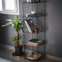 Bibliothèques En Métal|Bibliothèques En Métal|SFAX Colonne industrielle noire grillagée, 5 plateaux