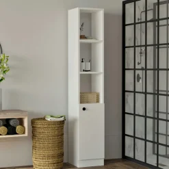 Meubles De Salle De Bains·Rangement Salle De Bains|MARFA Colonne salle de bains blanche, 1 porte 3 niches