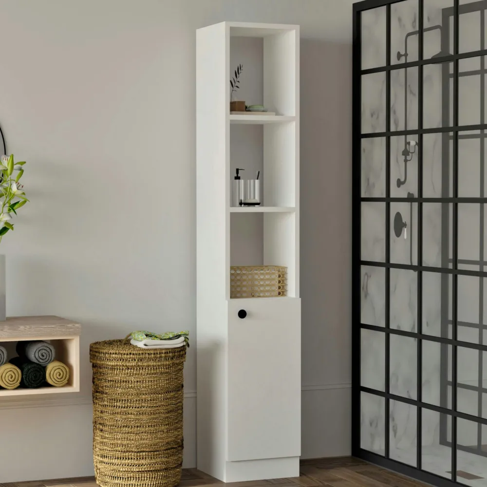 Meubles De Salle De Bains·Rangement Salle De Bains|MARFA Colonne salle de bains blanche, 1 porte 3 niches