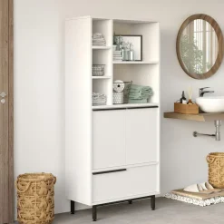 Meubles De Salle De Bains·Rangement Salle De Bains|JENA Colonne salle de bains blanche 3 portes 5 niches