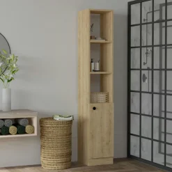 Meubles De Salle De Bains·Rangement Salle De Bains|MARFA Colonne salle de bains effet noyer, 1 porte 3 niches