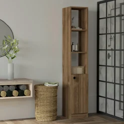 Meubles De Salle De Bains·Rangement Salle De Bains|MARFA Colonne salle de bains effet chêne, 1 porte 3 niches