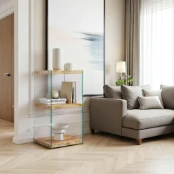 Meubles De Rangement·Petits Meubles De Rangement|LHASA Colonne vitrine design - bois gris foncé, 3 plateaux