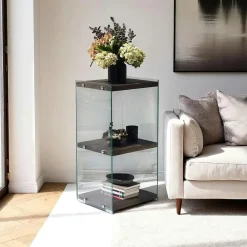 Meubles De Rangement·Petits Meubles De Rangement|LHASA Colonne vitrine design - bois marron, 3 plateaux