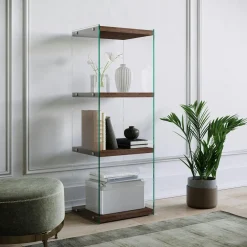 Meubles De Rangement·Petits Meubles De Rangement|LHASA Colonne vitrine design - bois brun, 4 plateaux