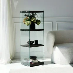 Meubles De Rangement·Petits Meubles De Rangement|LHASA Colonne vitrine design - bois gris foncé, 4 plateaux