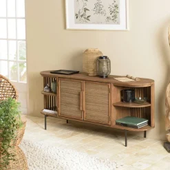 Commodes En Bois|Swing Commode 6 tiroirs en bois recyclé et tressage coco