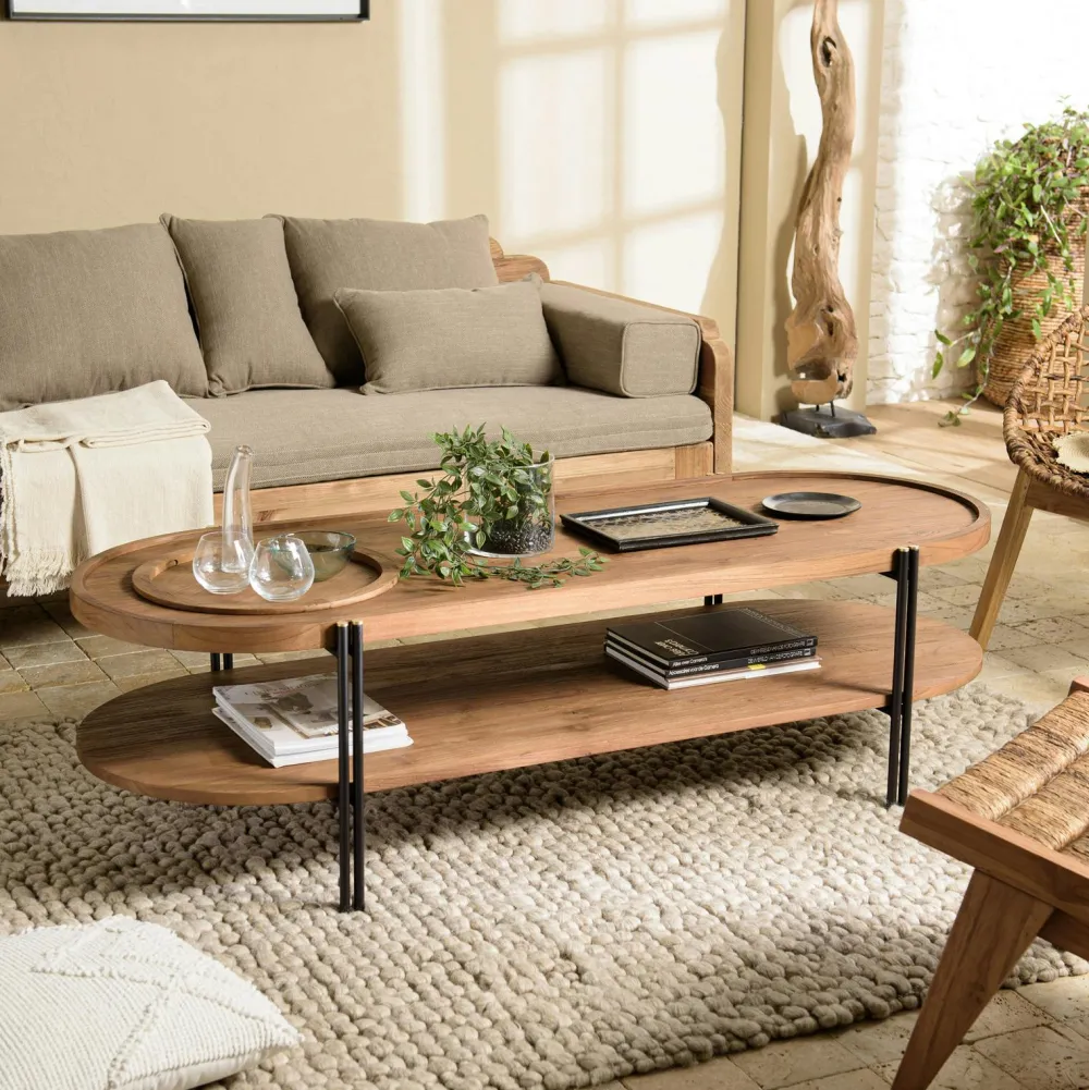 Commodes En Bois|Swing Commode 6 tiroirs en bois recyclé et tressage coco