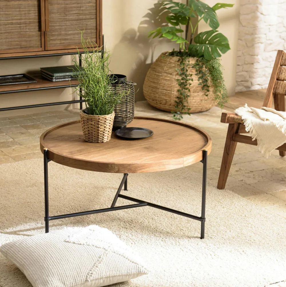 Commodes En Bois|Swing Commode 6 tiroirs en bois recyclé et tressage coco