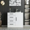 Commodes Blanches|Commodes En Bois|MARFA Commode blanche moderne 4 tiroirs rangement 1 porte