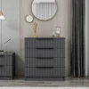 Commodes En Bois|BYRON Commode chambre 4 tiroirs, façade grise rainurée
