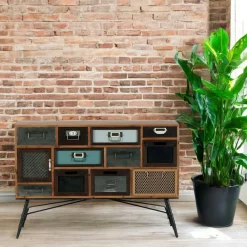 Univers Déco·Vintage|Commodes Industrielles|LAMPHUN Commode d'apothicaire 11 tiroirs 1 porte