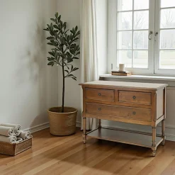 Commodes En Bois|Tradition Commode Hévéa 3 tiroirs, 1 plateau bas 100x45x76cm