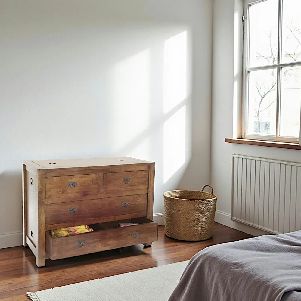 Commodes En Bois|Tessa Commode Hévéa 4 tiroirs 110x50x80cm