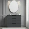 Commodes En Bois|BYRON Commode moderne grise 4 tiroirs, miroir assorti
